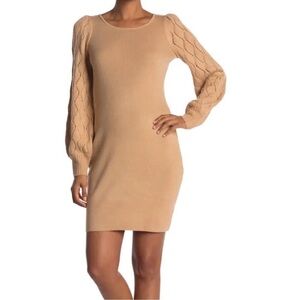 Taylor Camel color Puff Sleeve Sweater Dress in size Large.